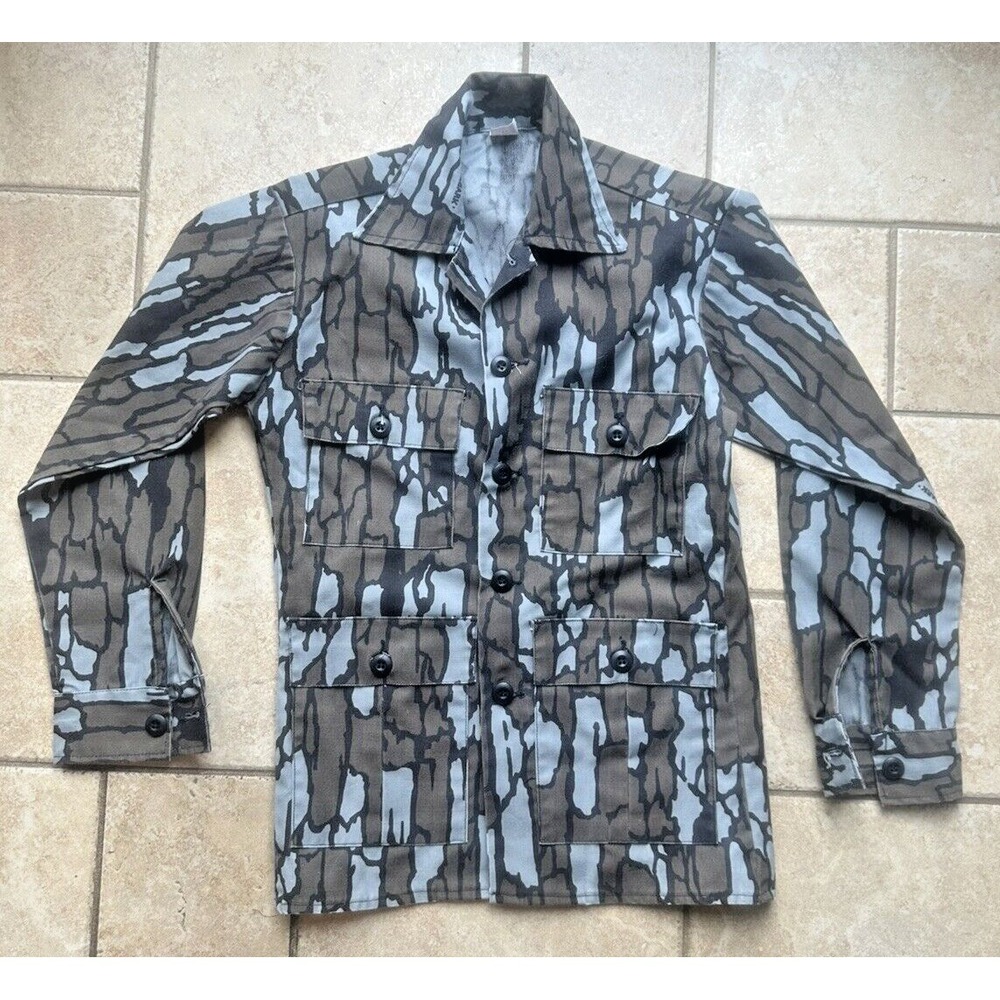 Mens Tree Bark Camouflauge Button Down Long Sleeve Shirt XS